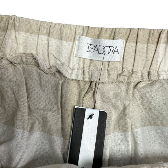 NWT Isadora Womens M Wide Leg Pull On Pants Beige White Checkered Tie Waist - Picture 8 of 15